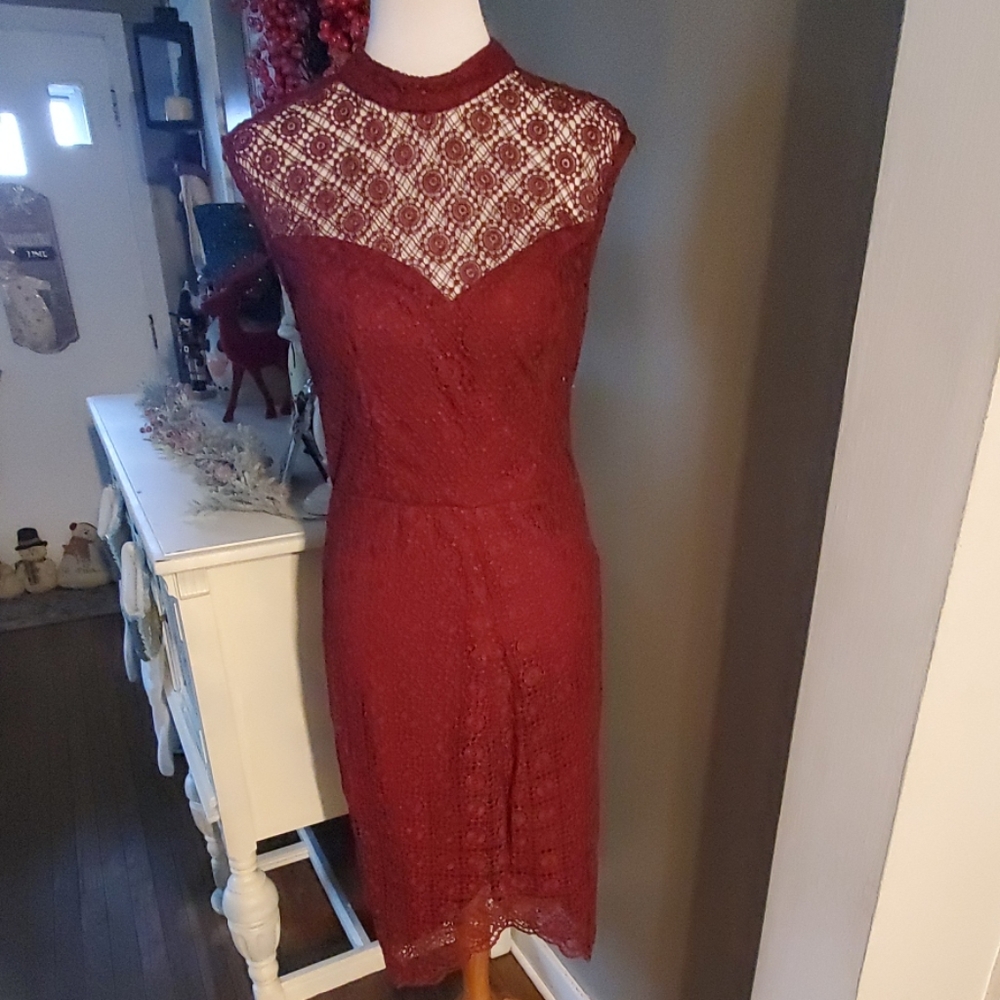 Bisou Bisou Burgundy Lace Midi Dress